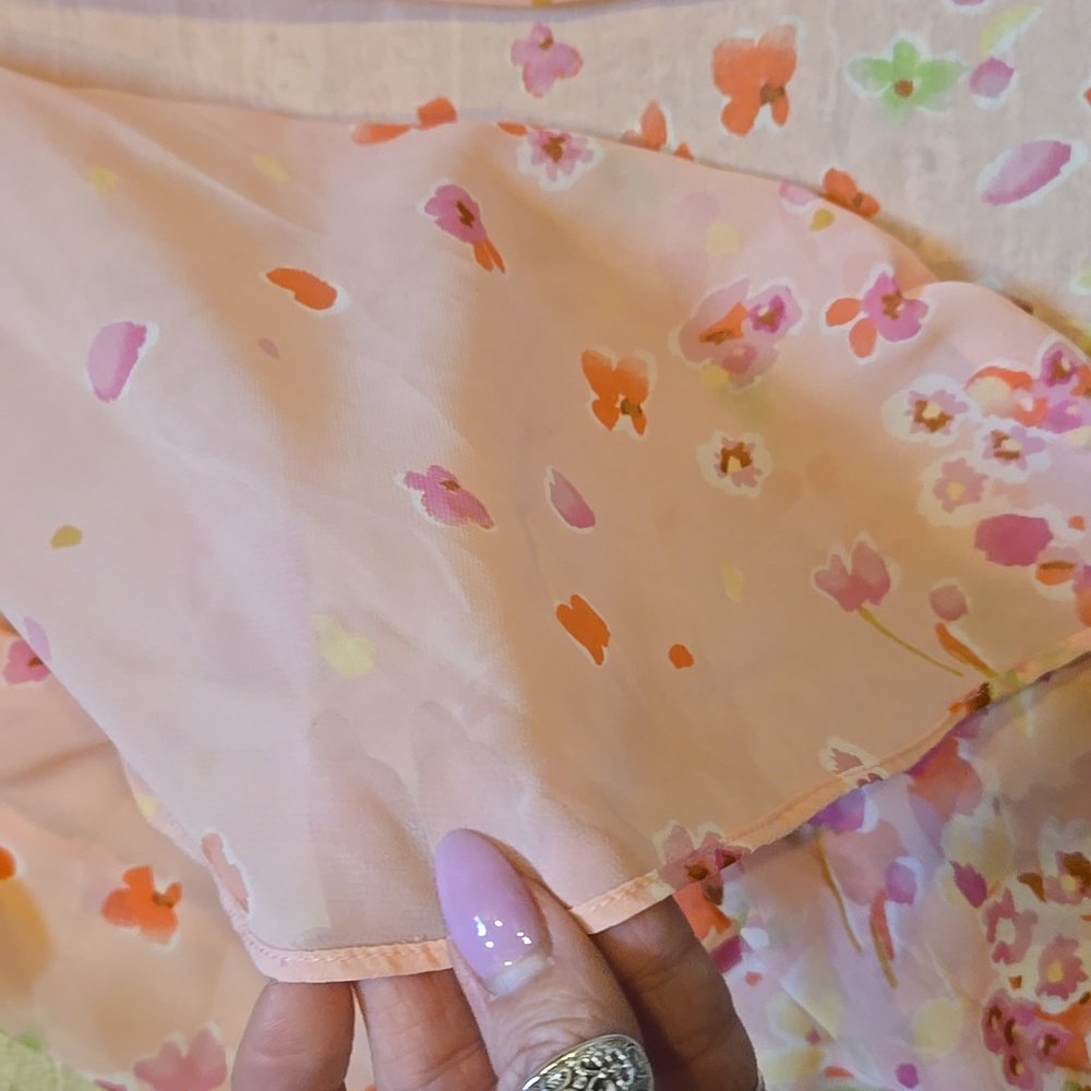 Oscar de la Renta Pink Label Sheer Pink Floral Tie Waist Tunic Dress/Robe - Picture 7 of 11